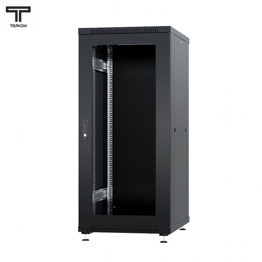 ТЕЛКОМ ТС-18.6.6-СМ.9005М Шкаф напольный 18U 600x600x920мм (ШхГхВ) телекоммуникационный 19", передняя дверь стеклянная - задняя дверь металлическая, цвет черный (RAL9005М) (5 мест)